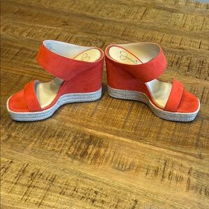 Jessica Simpson Coral Orange Suede Wedge Sandals